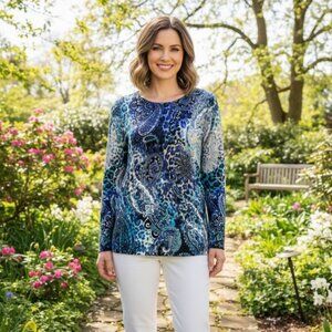 NWOT Chico's Women's Turquoise Paisley Cheetah Crewneck Tunic 12